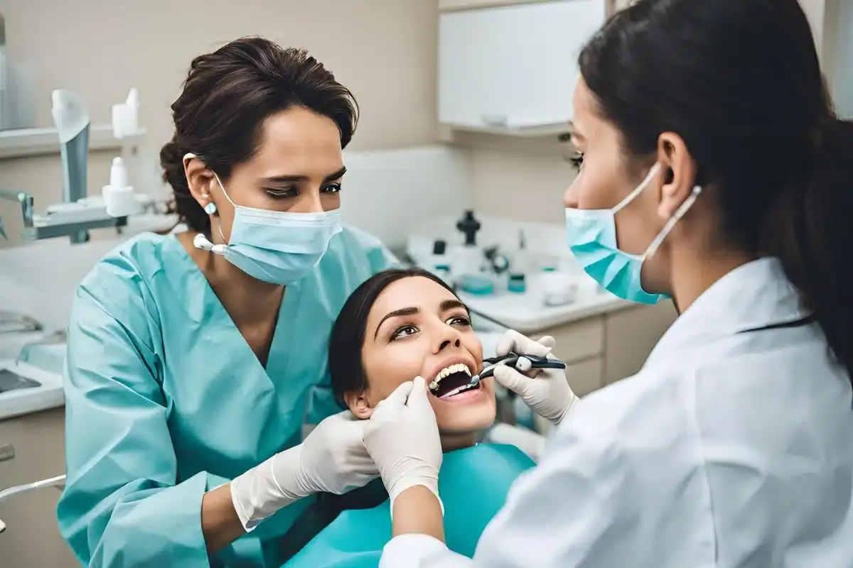 Dental professionals from a Fayetteville, Arkansas clinic work with a patient who used our service to find a dentist.